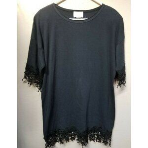 Catherine Cole Top Womens Cotton Floral Lace Trim Tunic Black One Size Casual